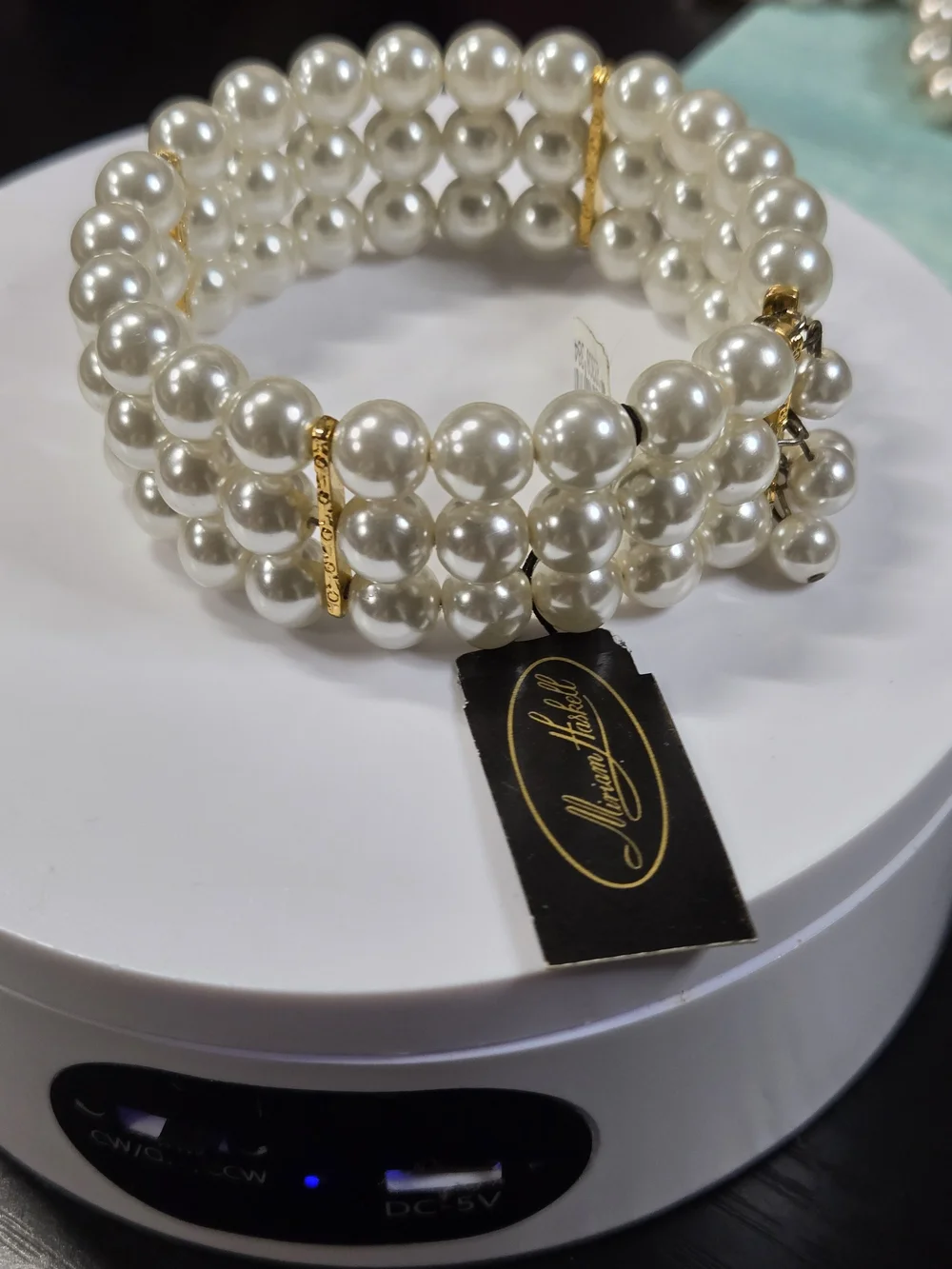 Vintage Miriam Haskell Pearl Multi-Strand Coil Bracelet With Hang Tag